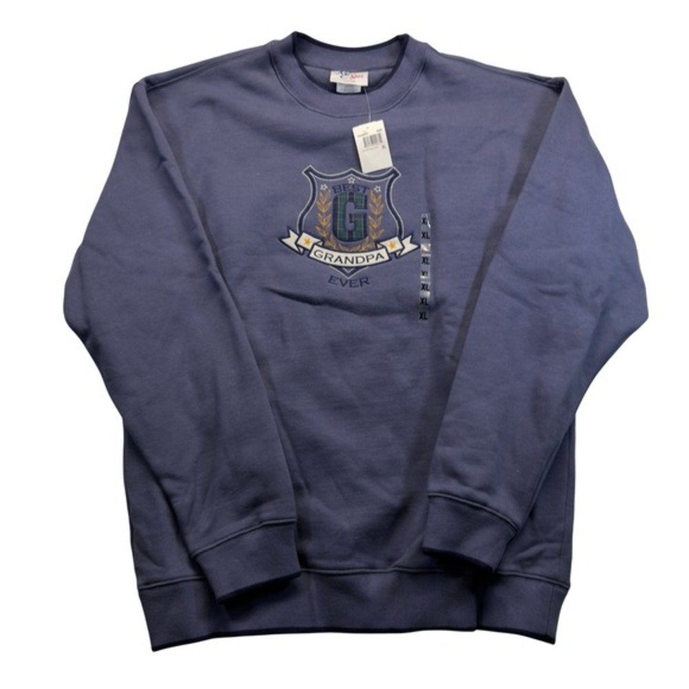 Best‎ Grandpa Ever Sweatshirt Men XL Blue Embroidered Crewneck Gift NWT